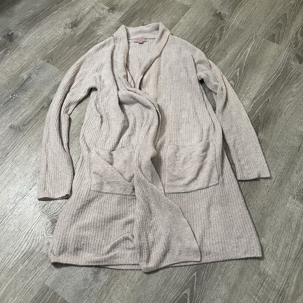 Barefoot Dreams Long Open-Front Robe Cardigan in Light Beige